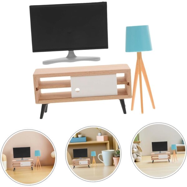 Mini Mobile TV per Casa delle Bambole in Legno e Plastica, Set Decorativo Realistico