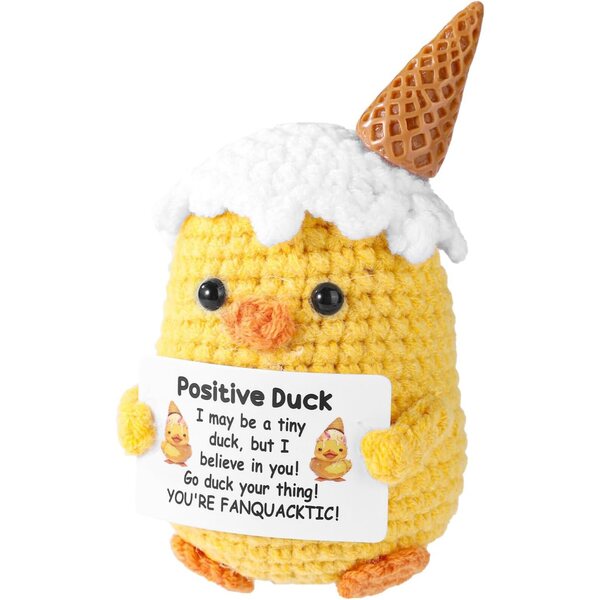 TOYMIS Positive Canard aus Garn, Häkelpuppe für den Sommer, 8 x 6 x 4,5 cm, Geschenk mit viel Unterstützung