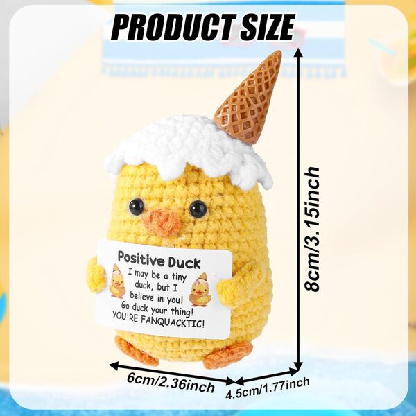 TOYMIS Positive Canard aus Garn, Häkelpuppe für den Sommer, 8 x 6 x 4,5 cm, Geschenk mit viel Unterstützung