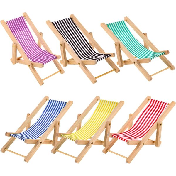 Set 6 Mini Sedie da Spiaggia Pieghevoli per Casa delle Bambole in Legno e Stoffa