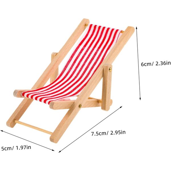 Set 6 Mini Sedie da Spiaggia Pieghevoli per Casa delle Bambole in Legno e Stoffa