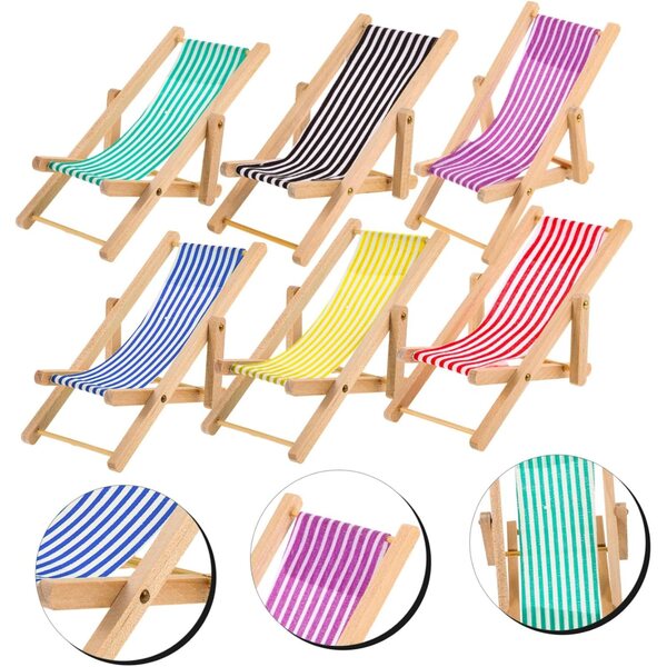 Set 6 Mini Sedie da Spiaggia Pieghevoli per Casa delle Bambole in Legno e Stoffa