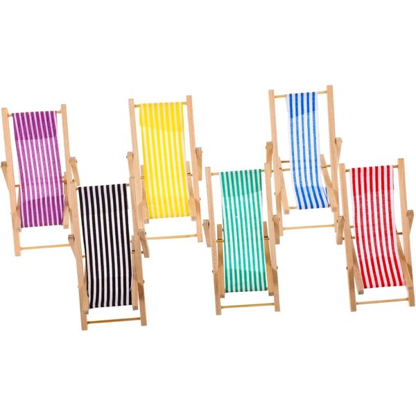 Set 6 Mini Sedie da Spiaggia Pieghevoli per Casa delle Bambole in Legno e Stoffa