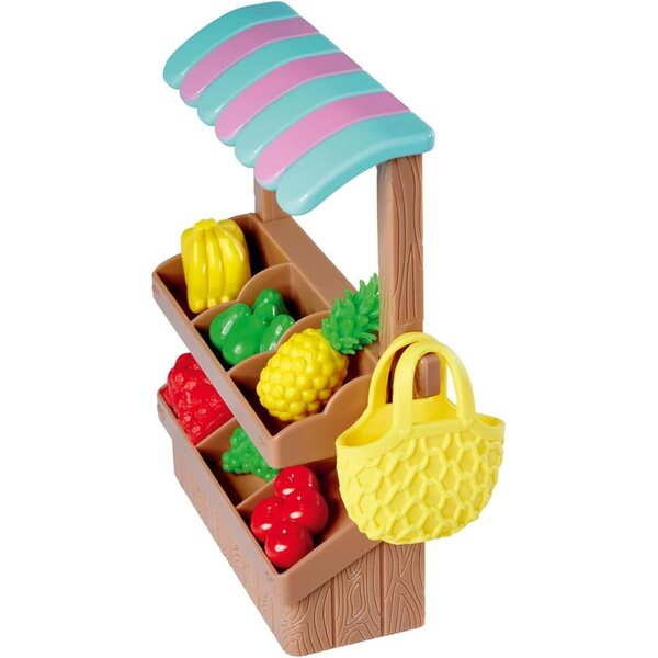 Evi Love Lebensmittelmarktstand mit Obst und Netzbeutel, Minipuppe 12 cm