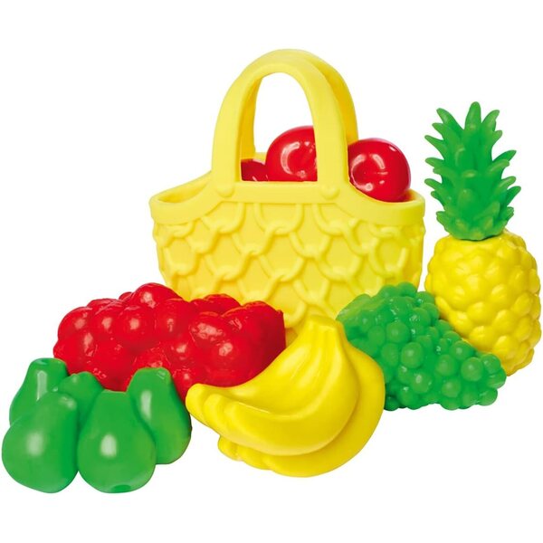 Evi Love Lebensmittelmarktstand mit Obst und Netzbeutel, Minipuppe 12 cm