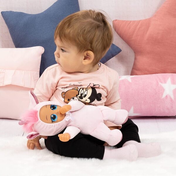 Lustige Babypuppen 30 cm mit weichem Körper und flauschigem Einhornkostüm für Kinder