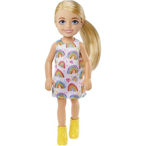 Barbie Chelsea Blonde mit Regenbogenkleid und gelben Schuhen – Spielzeug für Kinder ab 3 Jahren