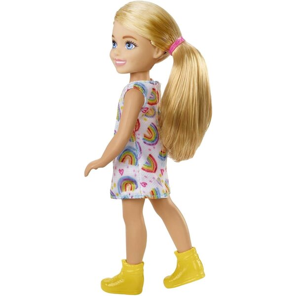 Barbie Chelsea Blonde mit Regenbogenkleid und gelben Schuhen – Spielzeug für Kinder ab 3 Jahren