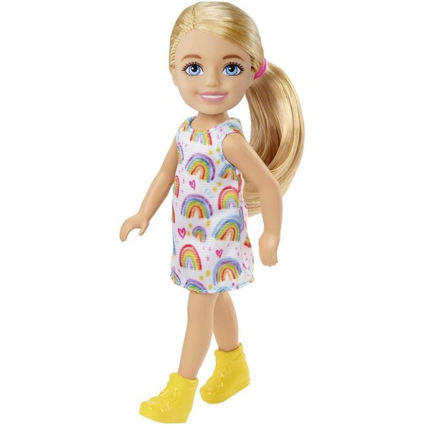 Barbie Chelsea Blonde mit Regenbogenkleid und gelben Schuhen – Spielzeug für Kinder ab 3 Jahren