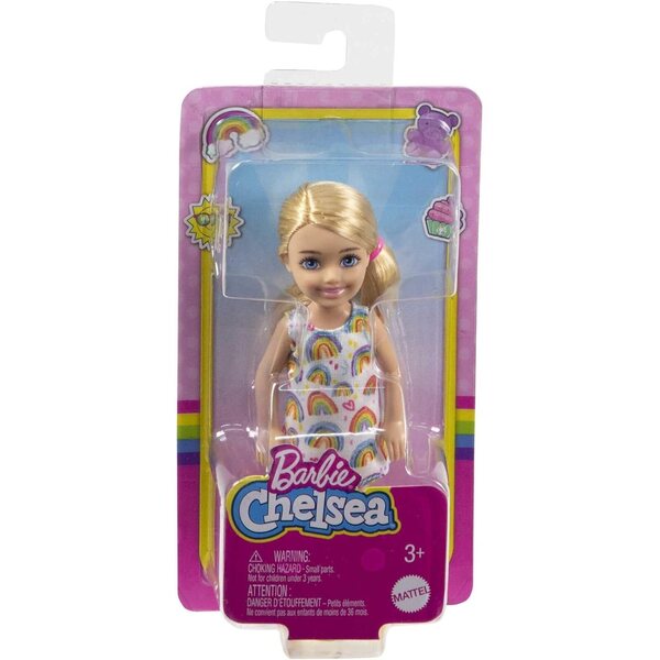 Barbie Chelsea Blonde mit Regenbogenkleid und gelben Schuhen – Spielzeug für Kinder ab 3 Jahren