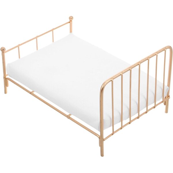 Letto in Miniatura in Ferro Dorato per Casa delle Bambole 1:12 Mobili Camera
