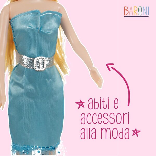 Baroni Home Emily Celeste Puppe 30 cm mit Zubehör, elegantes Kleid, Geschenk für Kinder