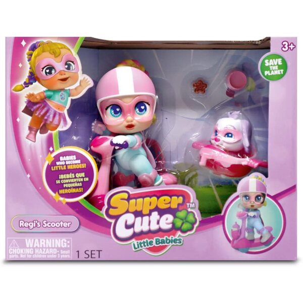 Bizak Mini Super Héroïne-Puppen mit Roller und Beiwagen + Schneeballhund 12 cm