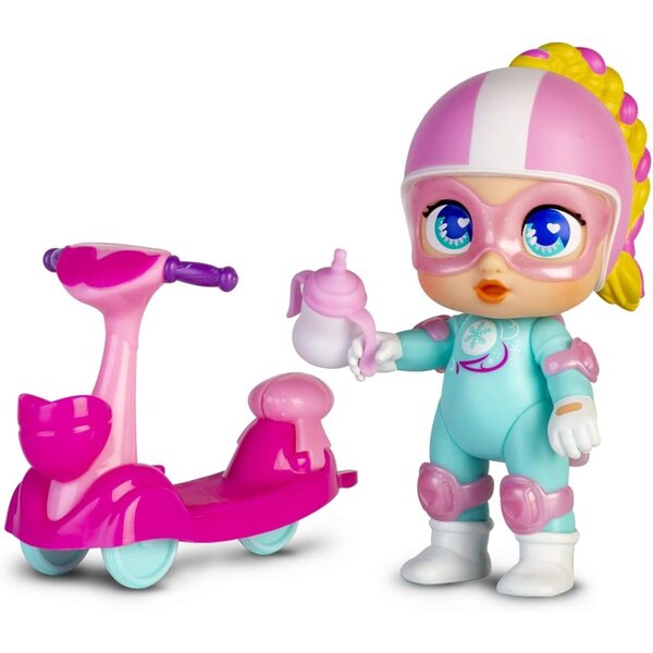 Bizak Mini bambole Super Héroïne con Scooter e Sidecar + Cane Snowball 12cm