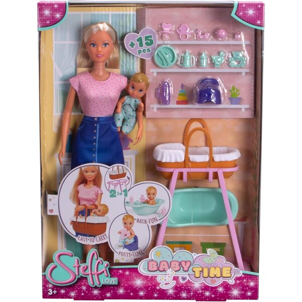 Steffi Love Prend Soin des Babys mit Accessoires und Berceau, 29 cm, ab 3 Jahren