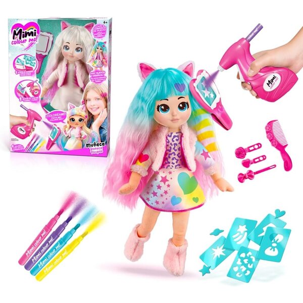 Canal Toys Mimi Color Me Puppen mit anpassbarer Airbrush, Markern und Schablonen