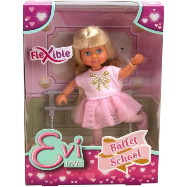 Evi Love Ballet School, 12 cm große Ballerina-Puppe mit Ballettstangen und beweglichem Körper