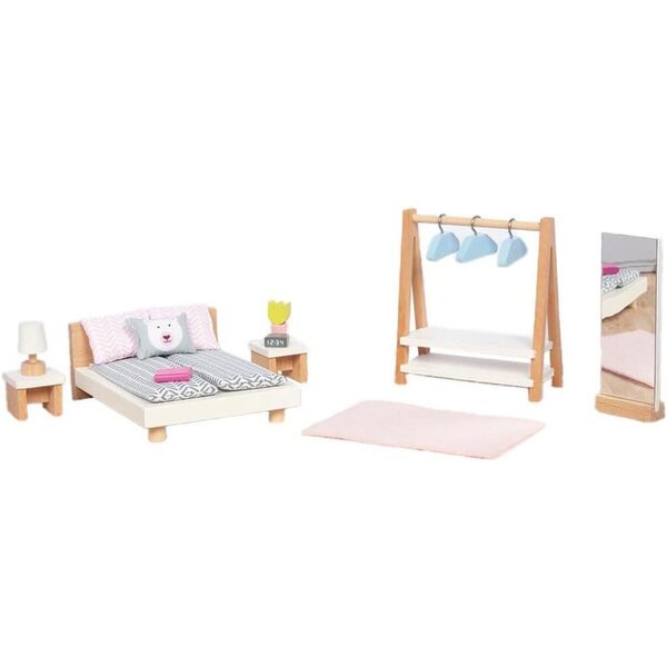Goki Schlafzimmermöbel-Set für Puppen aus Holz und Stoff, 18-teilig