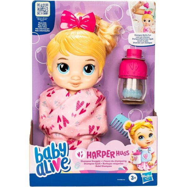 Baby Alive Harper Hugs: 28 cm große Puppe mit Zauberblasen-Set und Haaren zum Waschen