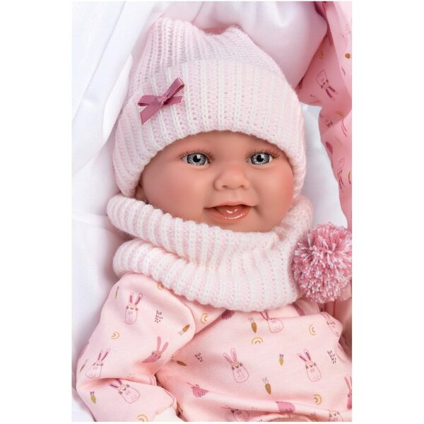 Llorens Nica, 40 cm große Babypuppe, blaue Augen, mit Kleid und bequemer Tragetasche