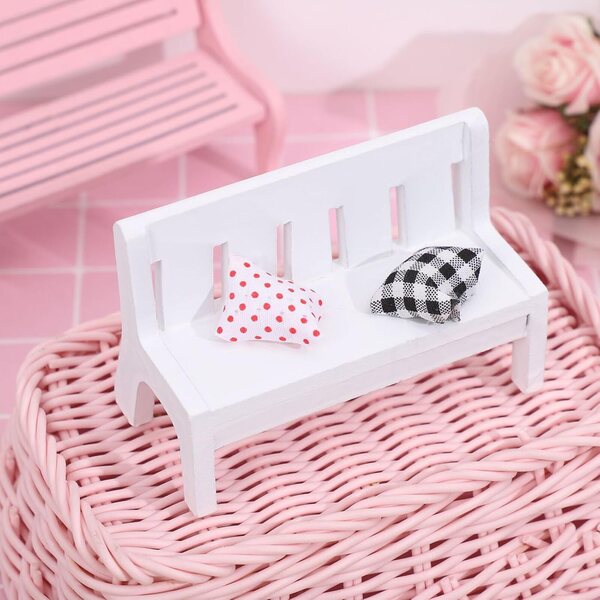 ORFOFE Mini Panca da Giardino in Legno Bianco con Cuscini per Casa delle Bambole