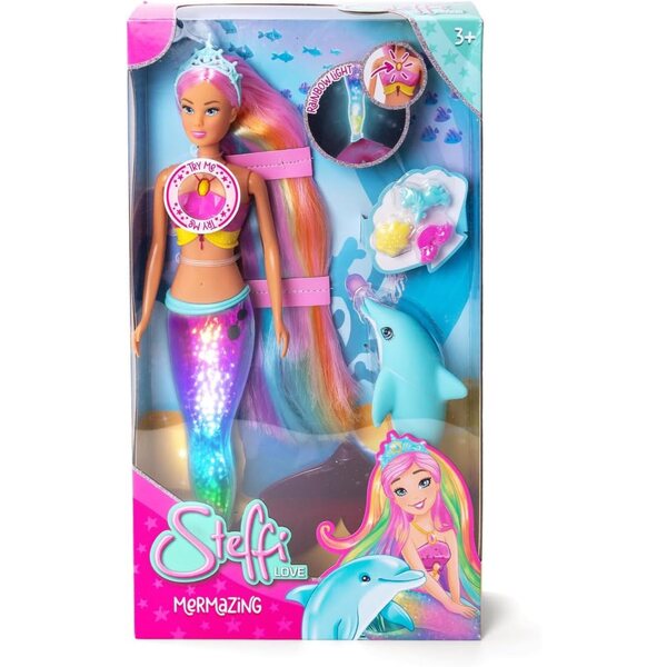 Steffi Love Mermaizing 39 cm - Bambola sirena con luce arcobaleno e delfino