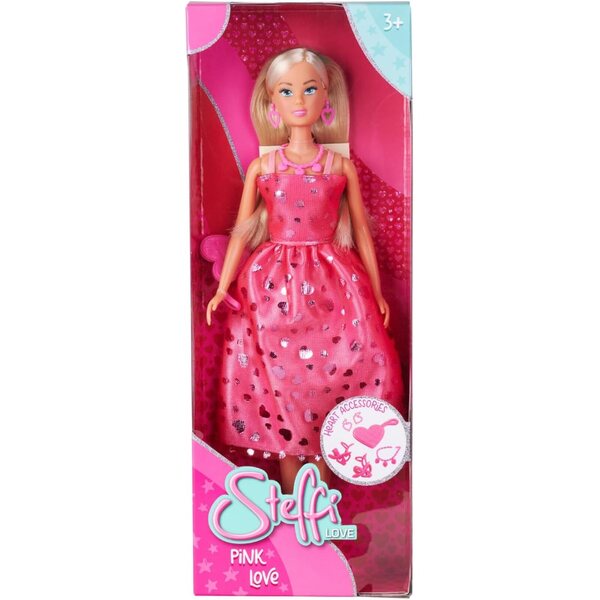 Steffi Love Barbie con Abito Rosa a Cuori e Accessori - A Partire da 3 Anni