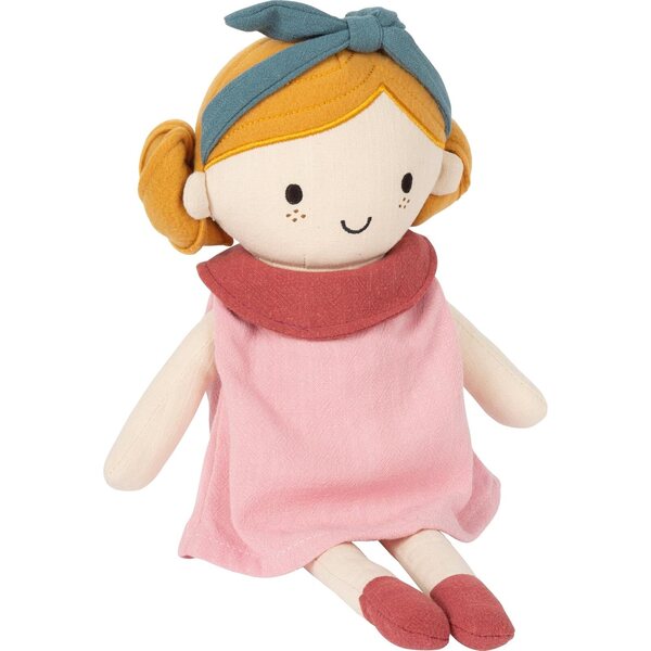 Small Foot Bambola di Stoffa Lina 39 cm con Vestito Rosa e Fascia per Bambini