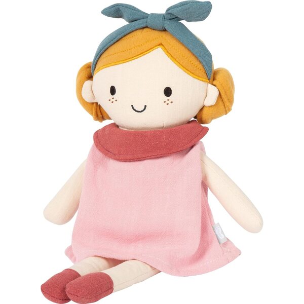 Small Foot Bambola di Stoffa Lina 39 cm con Vestito Rosa e Fascia per Bambini