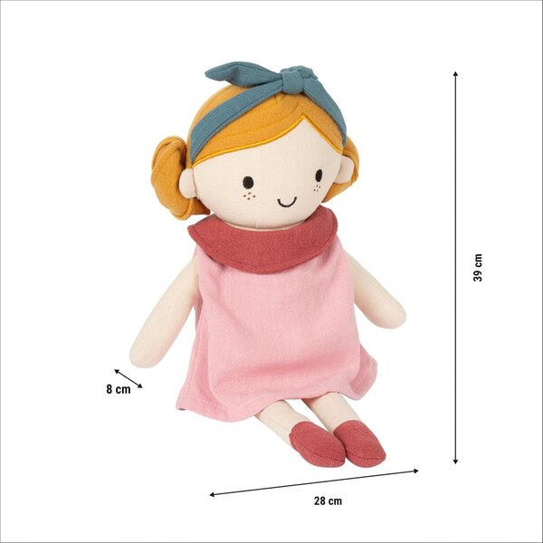 Small Foot Bambola di Stoffa Lina 39 cm con Vestito Rosa e Fascia per Bambini