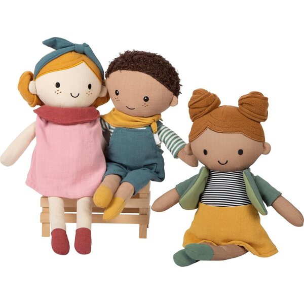 Small Foot Bambola di Stoffa Lina 39 cm con Vestito Rosa e Fascia per Bambini