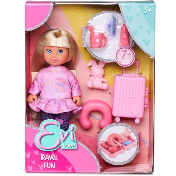Simba Evi Love Bon Voyage: 12 cm große Minipuppen mit Koffer und Reisezubehör