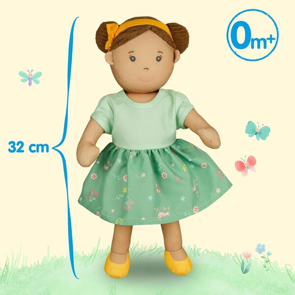 Heless Livi 32 cm große Mädchen-Stoffpuppe mit grünem Kleid zum Anziehen und Kuscheln