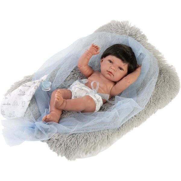 Bambola Nico Llorens 40 cm con Cuscino Grigio - Morbida e Adorabile