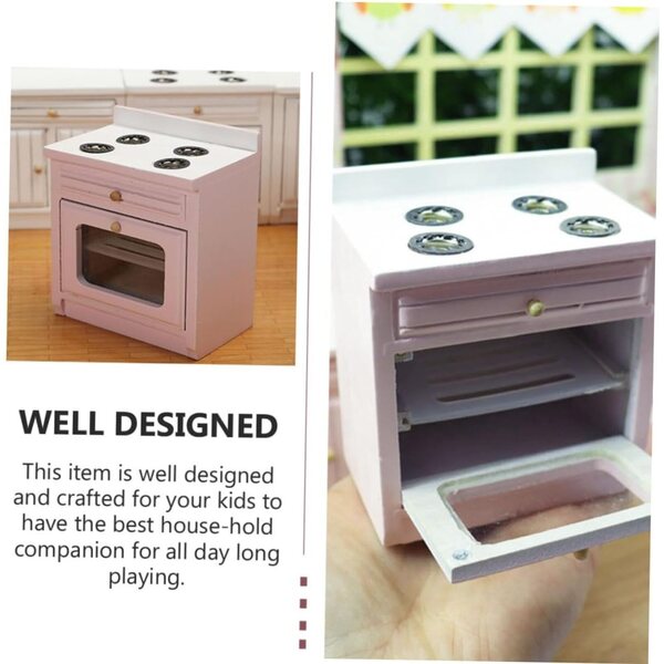 GARVALON Fornello Miniatura in Legno Rosa per Case delle Bambole 9x7,5 cm