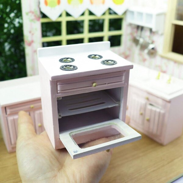 GARVALON Fornello Miniatura in Legno Rosa per Case delle Bambole 9x7,5 cm