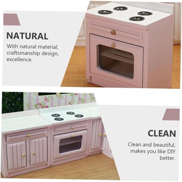 GARVALON Fornello Miniatura in Legno Rosa per Case delle Bambole 9x7,5 cm