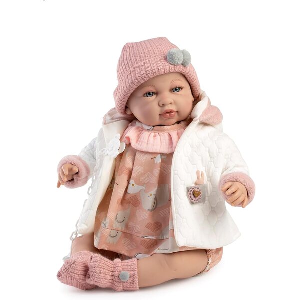 Muñecas Berbesa Sara: 50 cm große interaktive realistische Puppe mit rosa Kleidung und Accessoires
