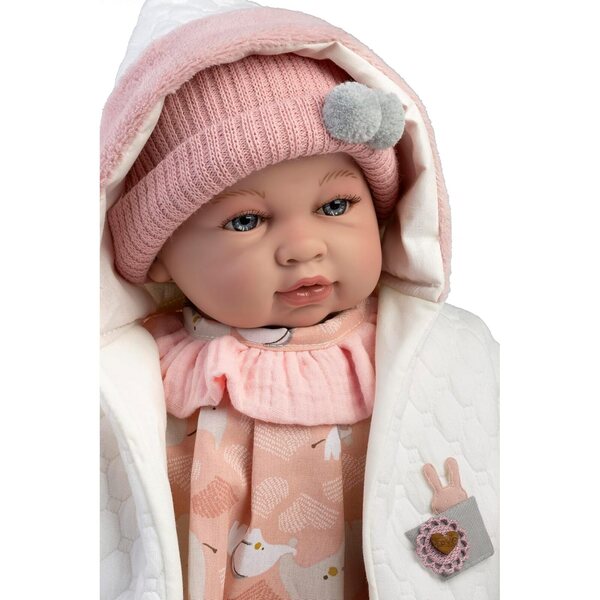 Muñecas Berbesa Sara: 50 cm große interaktive realistische Puppe mit rosa Kleidung und Accessoires