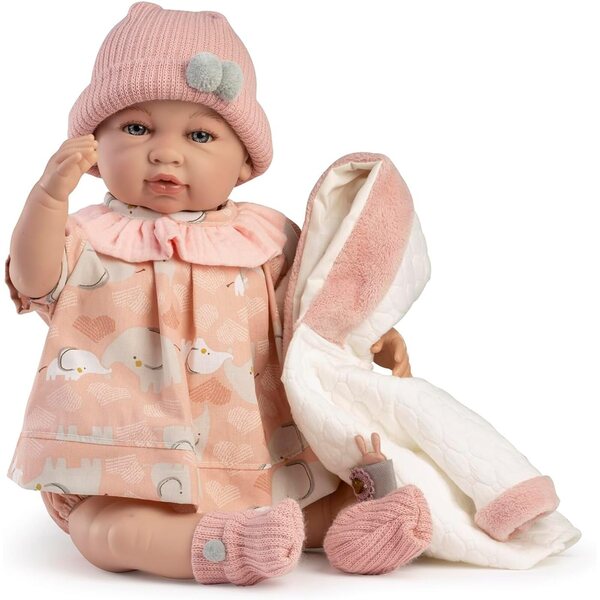 Muñecas Berbesa Sara: 50 cm große interaktive realistische Puppe mit rosa Kleidung und Accessoires