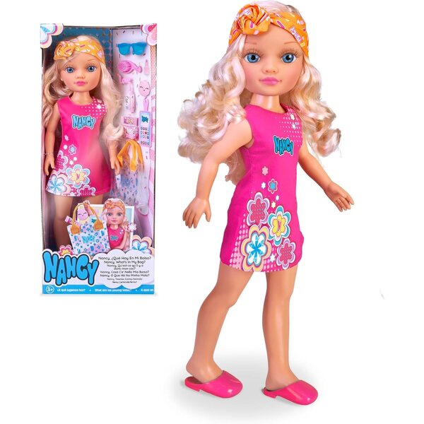 Nancy-Puppe und Sommerlook mit Bandana und 7 Accessoires in der transparenten Tragetasche