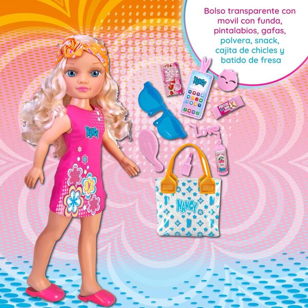 Nancy-Puppe und Sommerlook mit Bandana und 7 Accessoires in der transparenten Tragetasche