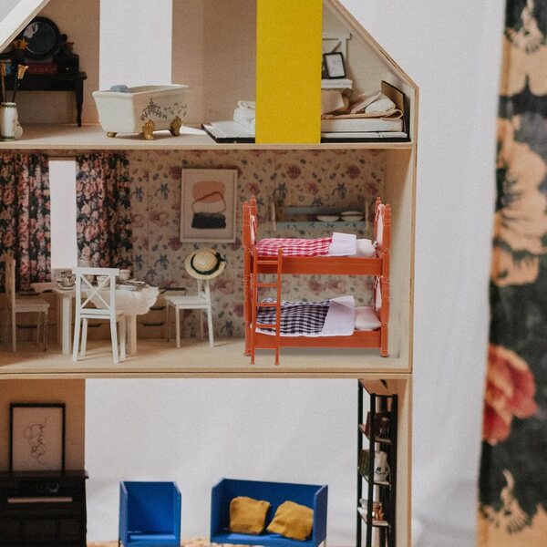Mini Letto a Castello per Casa delle Bambole in PVC e Tessuto, Realistico e Durevole