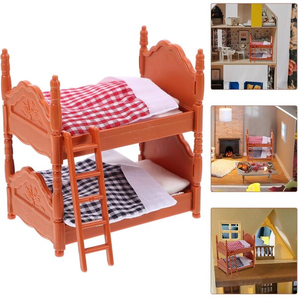 Mini Letto a Castello per Casa delle Bambole in PVC e Tessuto, Realistico e Durevole