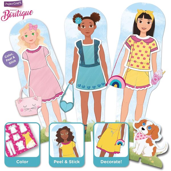 Kindermode-Boutique – Farbige und gekleidete Papierpuppen