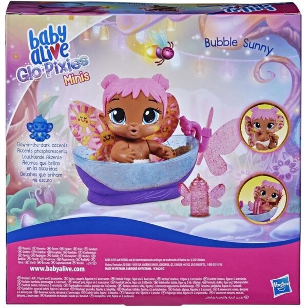 Baby Alive Glo Pixies Minis Bubble Sunny – 10 cm leuchtende Puppen, interaktiv