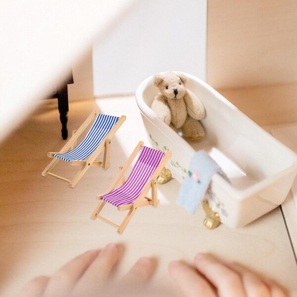 6 Mini-Klappstühle aus Holz und Stoff für Puppenhäuser