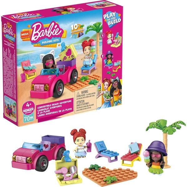 Mega Construx Barbie Aventure Plage – 70 Teile, 2 Mini-Puppen, Konstruktionen für Kinder ab 4 Jahren