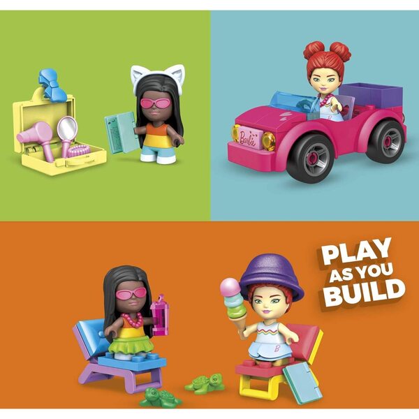 Mega Construx Barbie Aventure Plage – 70 Teile, 2 Mini-Puppen, Konstruktionen für Kinder ab 4 Jahren