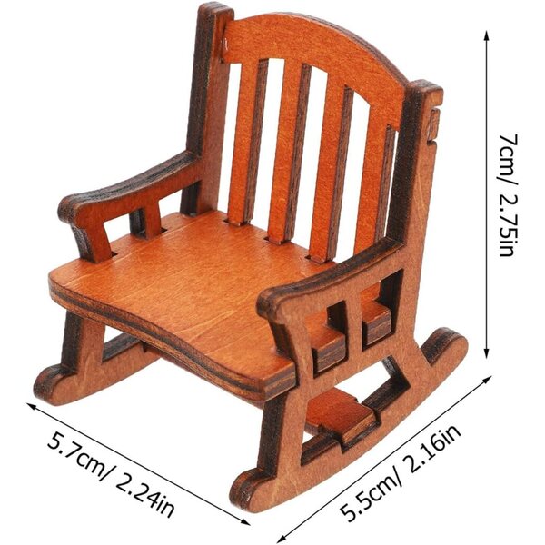 Mini Sedia a Dondolo in Legno Naturale per Casa delle Bambole e Decorazioni Miniature